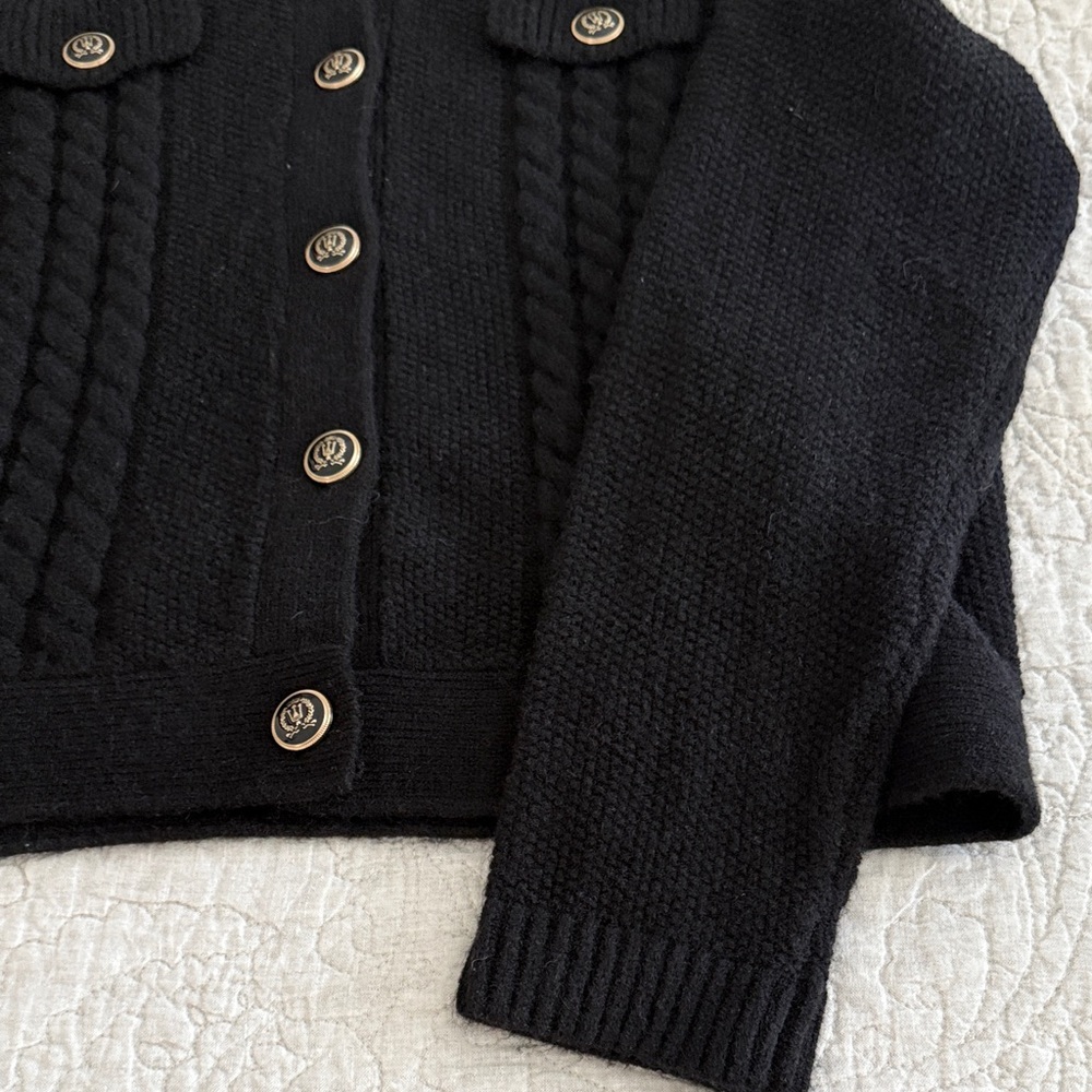 Ann Taylor Black Textured Sweater with Gold buttons, SZ L, EUC - Picture 4 of 6